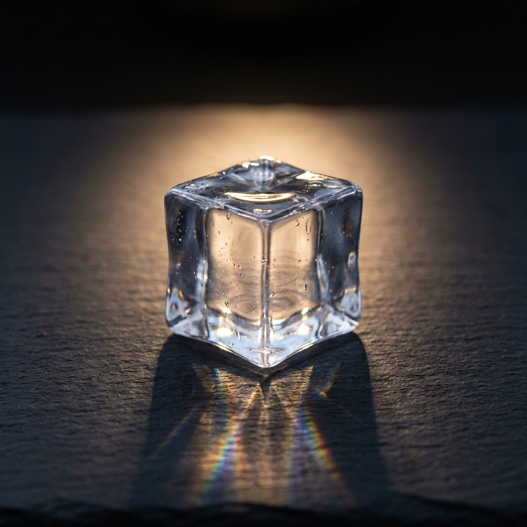 Crystal-clear ice with light refraction